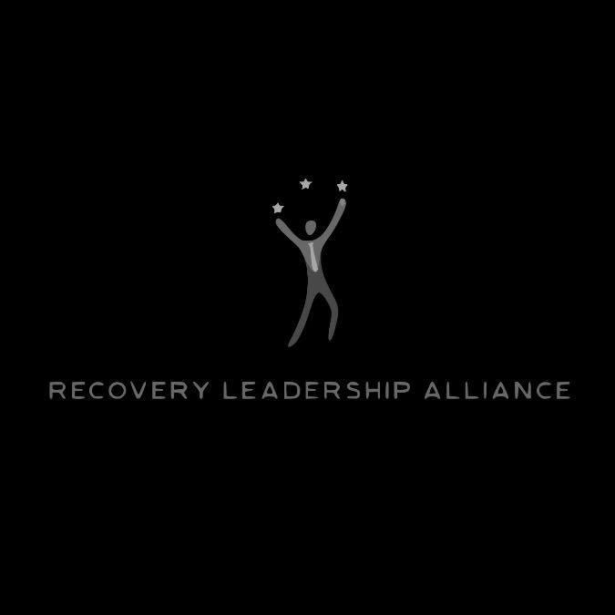 Logo of Recovery Leadership Alliance with figure holding stars on a black background.